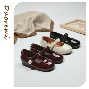 duoremi女童小皮鞋新款26ss16软底可爱公主鞋圆头珍珠魔术贴单鞋