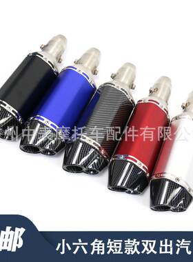 摩托车改装GSX250 R300 R3ER6N短款小六角双出汽车纹天蝎排气管