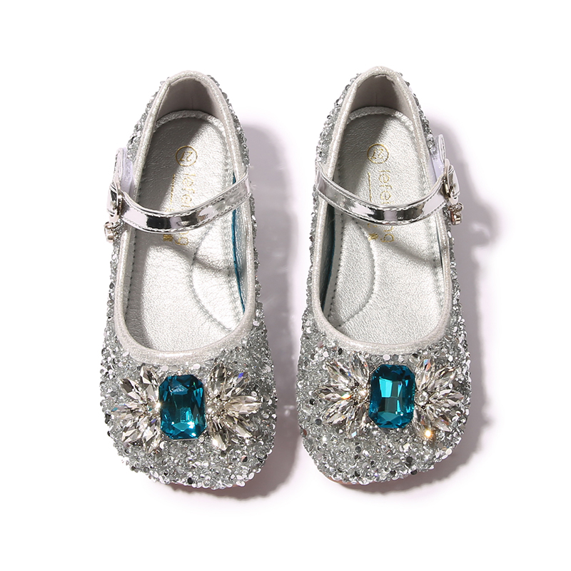女童公主鞋冰雪奇缘水晶蝴蝶结