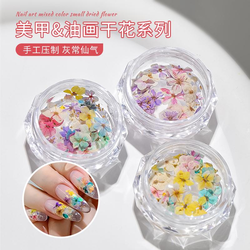 日式ins风美甲干花莫奈花园素材迷你碎花指甲饰品diy穿戴甲材料包