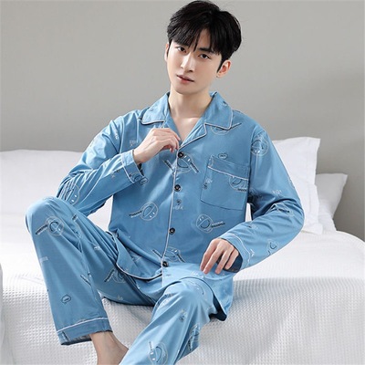 春秋款纯棉家居服套装男士