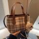 秋冬毛呢格子包女2025新款 韩系百搭单肩斜挎包高级质感手提水桶包