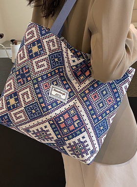 民族风包包大容量通勤托特包包2025帆布包单肩托特包大学生手提袋