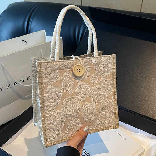 网红手提麻布包包女2025洋气上班外出手拎便当袋日系ins小挎包女