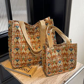 高中生上课菱格帆布包包女2025新款 潮时尚 百搭托特包单肩手提包女