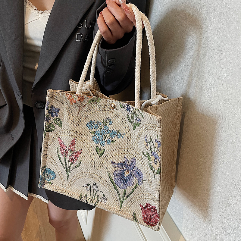 中号亚麻收纳包包女2025夏天新款斜挎包女ins日系少女单肩手提包