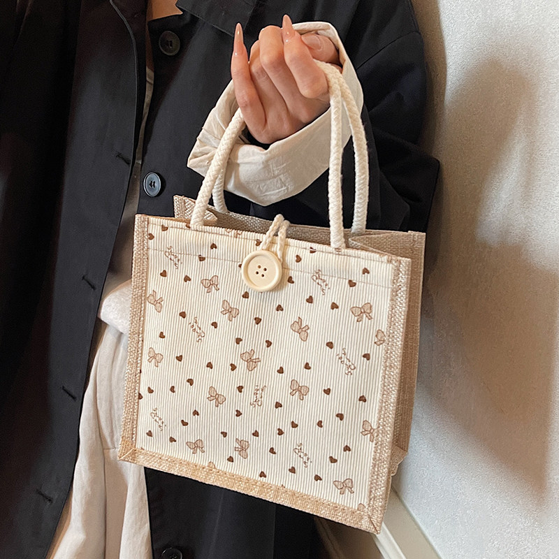 网红ins风亚麻饭盒手提包2025通勤便当包女小众百搭单肩手拎包女,箱包皮具/热销女包/男包,托特包,淘宝优惠券,粉丝福利购,淘宝优惠卷