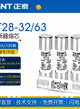 正泰熔断器熔芯RT28-32/63 熔断体10A16A20A32A保险丝RO15芯子63A