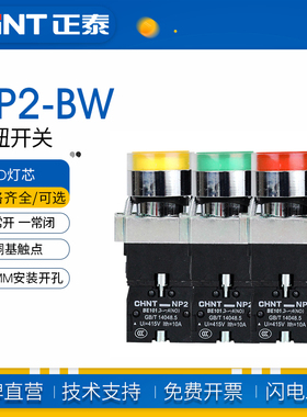 正泰带灯按钮开关NP2-BW3462 BW3361 BW3561BW3461 24V红绿色220V