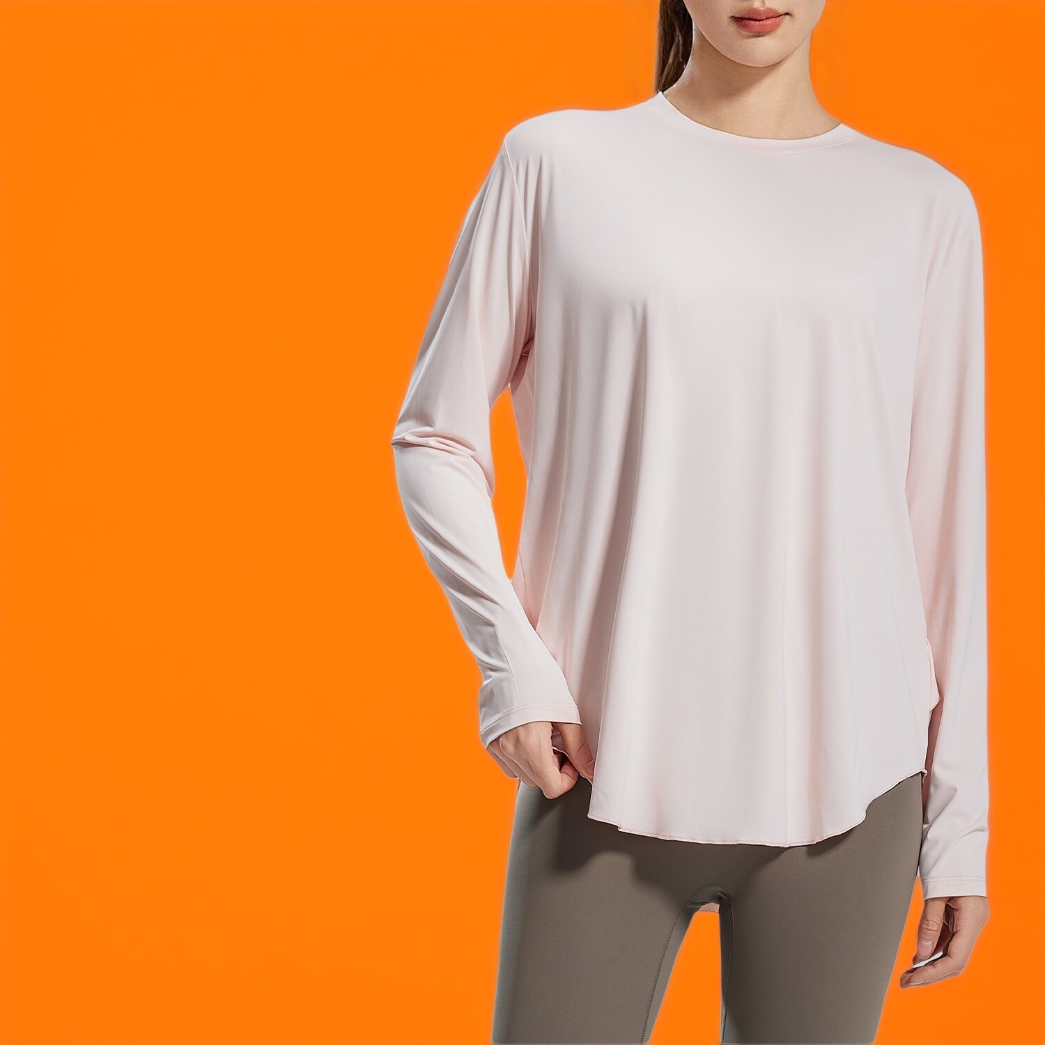 肥小棉品牌舒适新女款冰丝瑜伽罩衫圆领宽松透气百搭运动长袖t恤