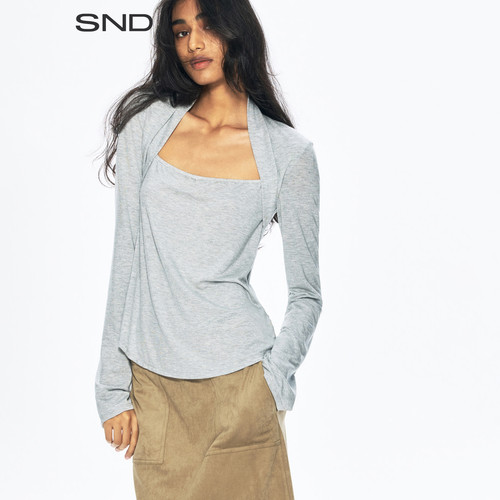 SNDAW26假两件袖套长袖上衣