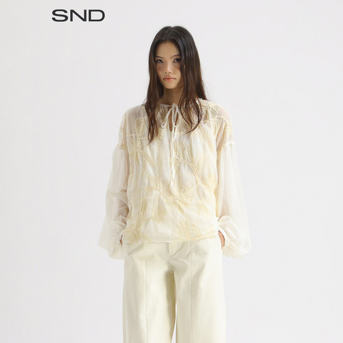 SNDAW26领系带绳绣长袖