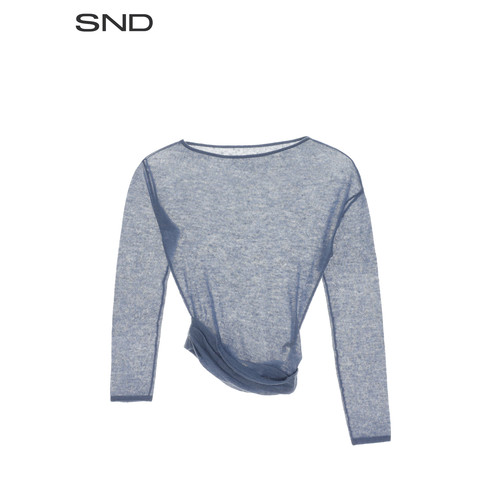 AW26翻折下摆微透斜肩上衣女款