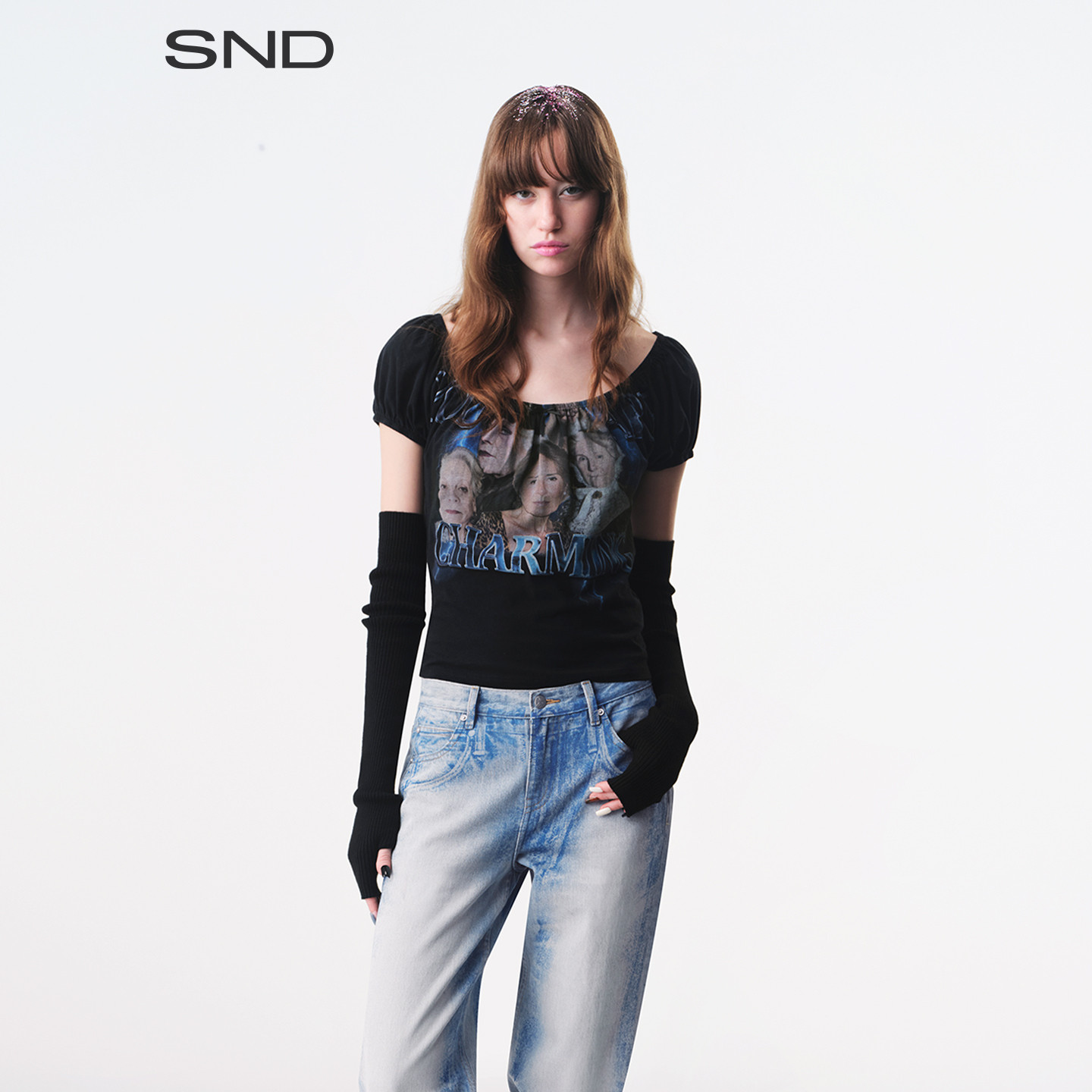 SNDSS26复古影像泡泡袖T恤女款图片