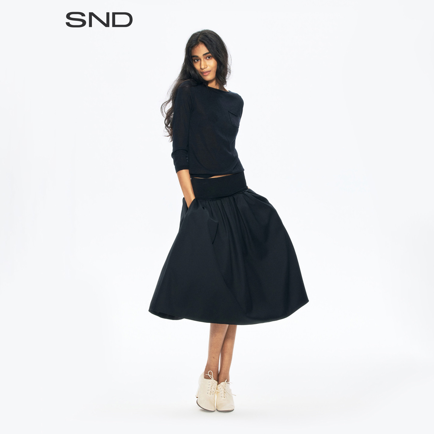 SNDAW26螺纹腰头拼接伞裙图片