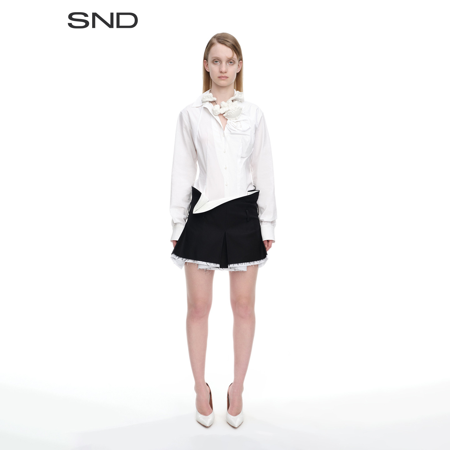 【TRINITE 设计师品牌】SND SS26 解构腰头未完成毛边双层短裙女