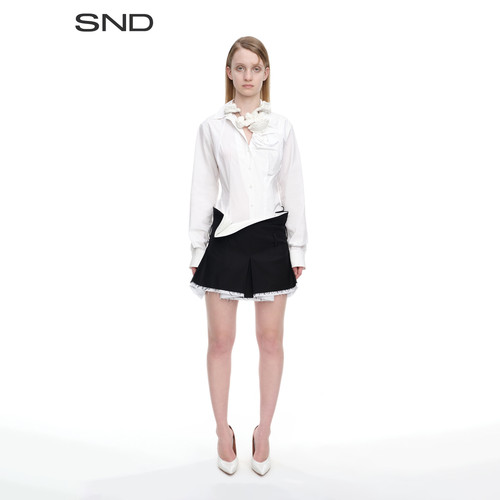 SND解构腰头未完成毛边双层短裙