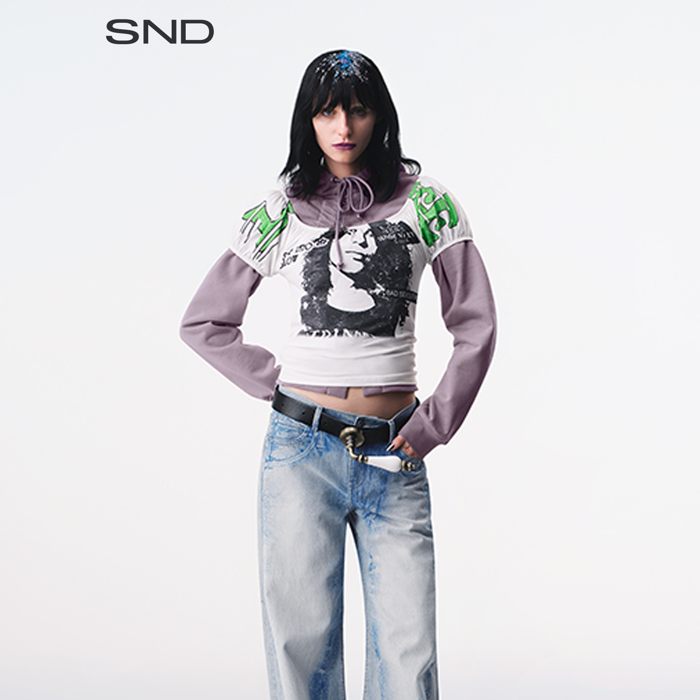 SNDSS26泡泡袖印花T恤女款图片