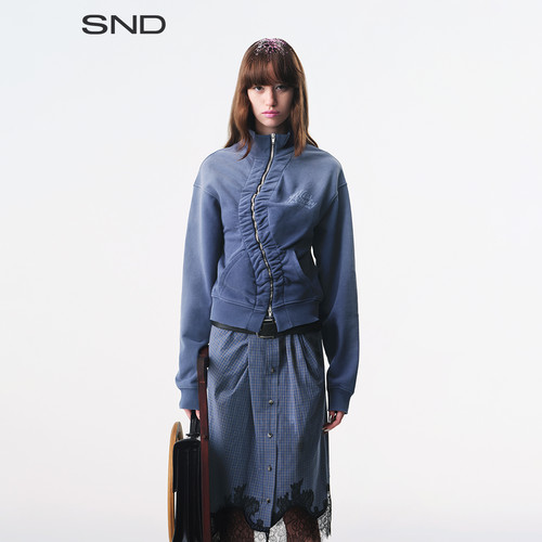 SND渐变褪色抽褶解构立领外套