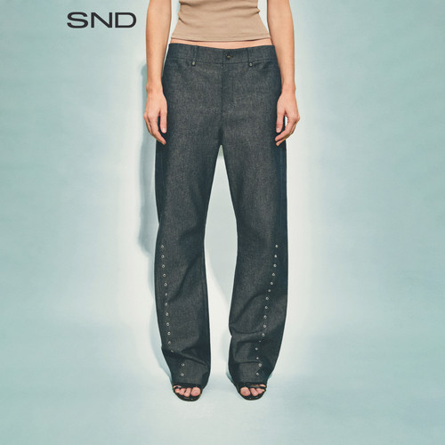 SNDSS26装饰气眼弧形牛仔裤