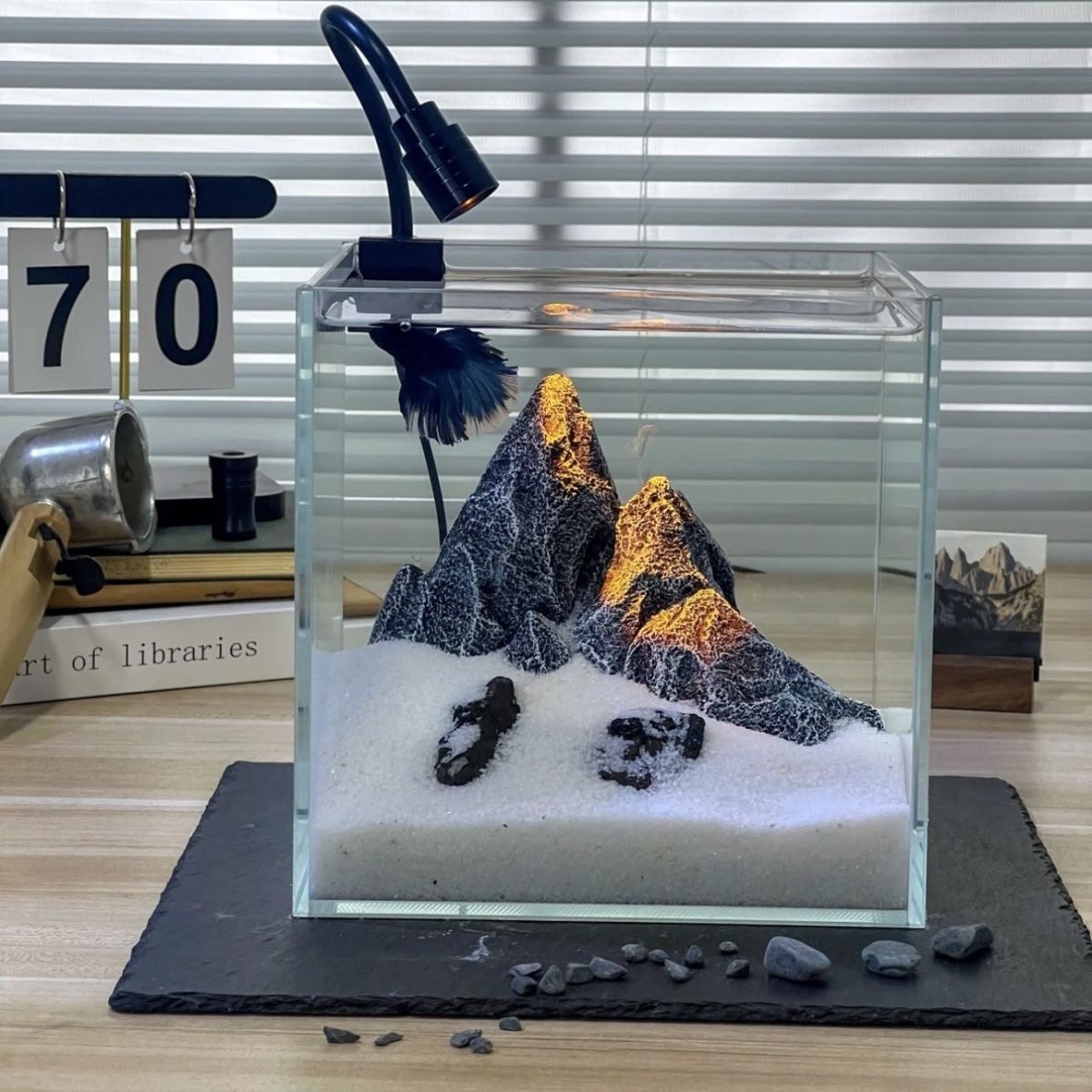 新品水底鱼缸日照金山雪山创意小摆件造景斗鱼水族布景装饰品