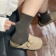 复古咖色袜子女中筒袜秋冬季 纯棉无骨堆堆袜ins潮韩系细条纹长袜