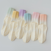 渐变色瑜伽袜子女中筒袜纯棉春秋款 专业健身普拉提防滑运动袜秋冬