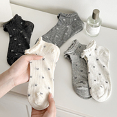 花边蝴蝶结袜子女短袜夏季 纯棉透气网眼灰色芭蕾风夏天短筒袜 薄款