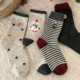 灰色羊毛袜子女款 秋冬季 加绒加厚保暖中筒袜ins潮日系卡通圣诞袜