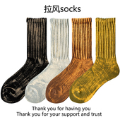 男女情侣款 复古工装 风褪色做旧粗线袜子毛巾底中筒袜秋冬季 堆堆袜