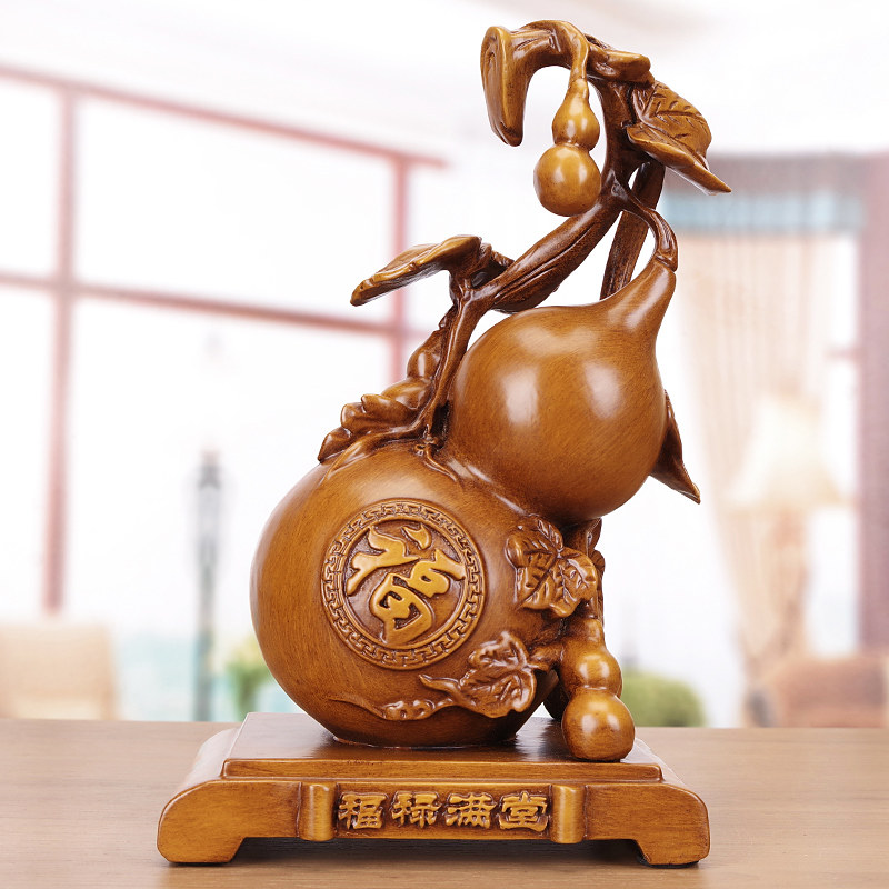 实木雕福字葫芦摆件招财旺宅中式客厅玄关装饰品乔迁新居搬家礼物