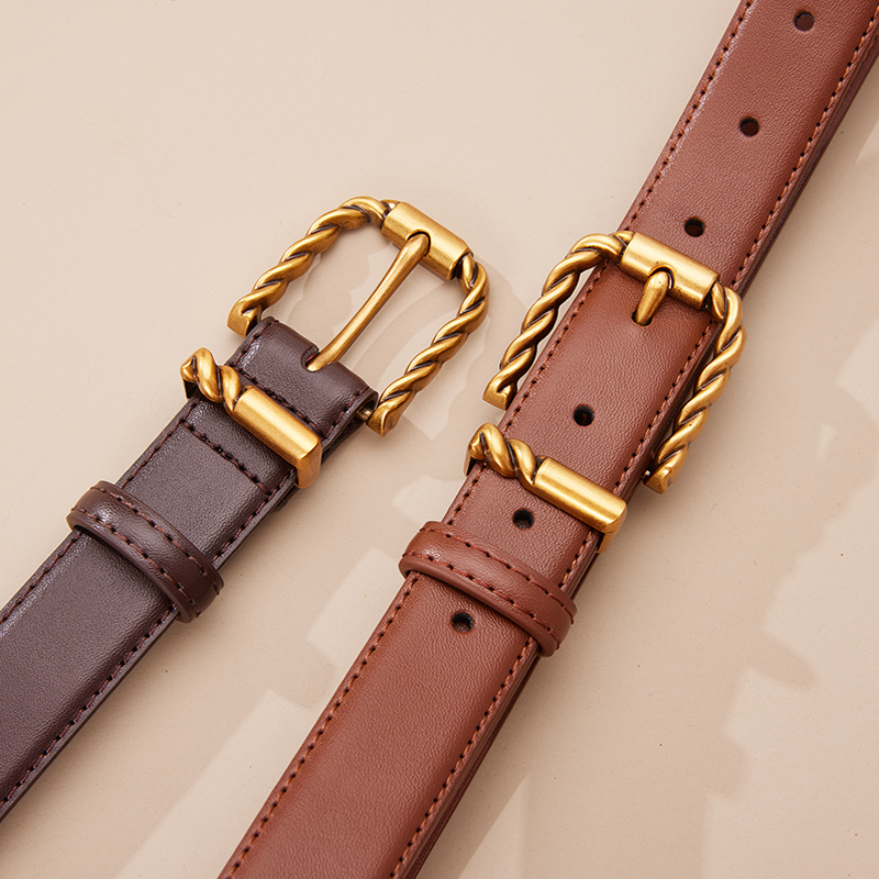 澳珂娜女款针扣纯牛皮百搭皮带