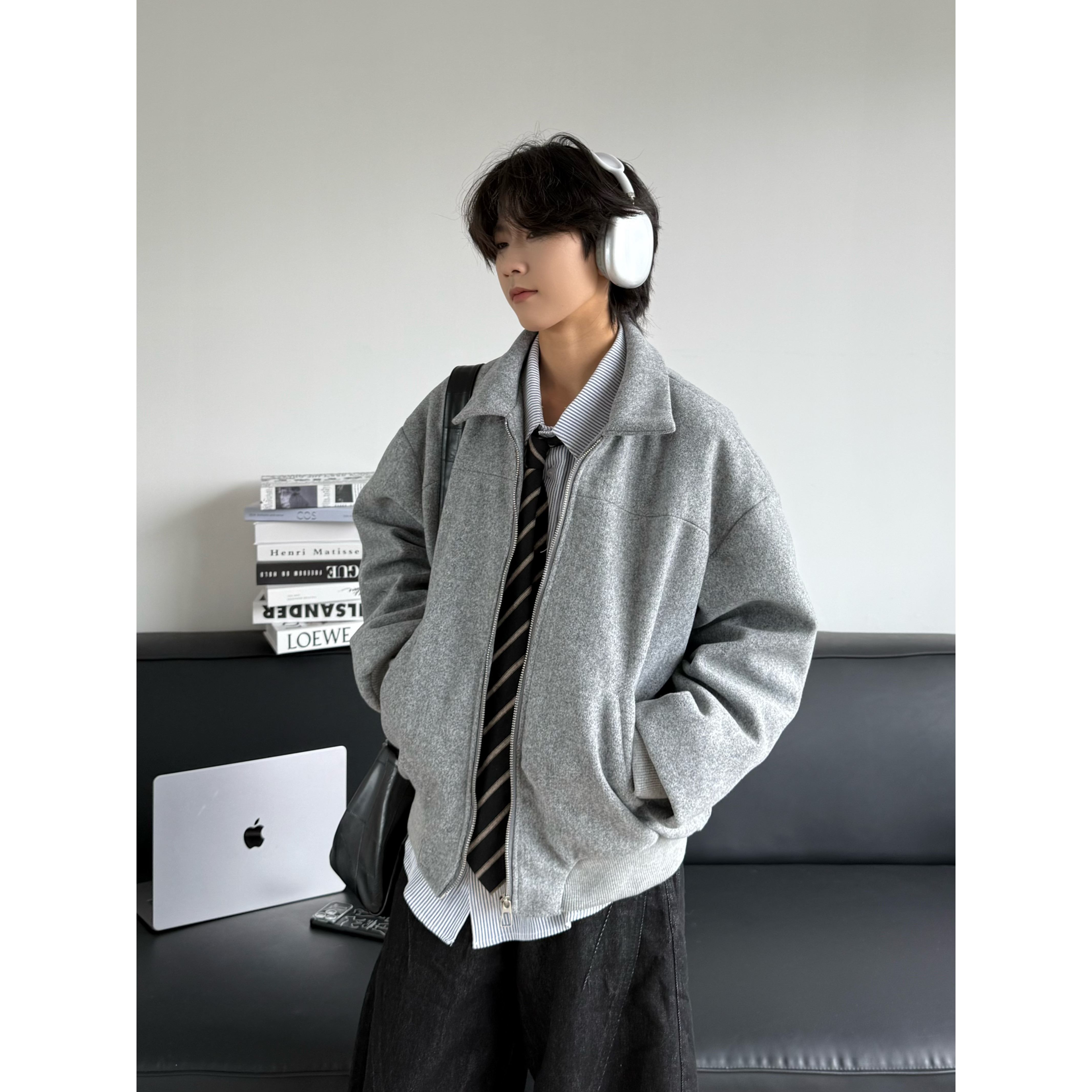 美式复古毛呢短款羽绒服