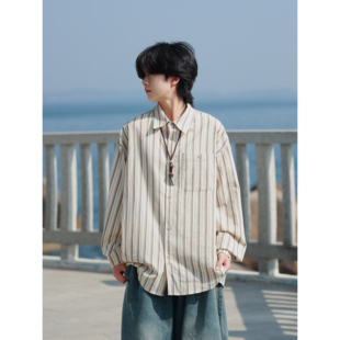 宽松休闲衬衣 男女潮牌春季 19otiwtt日系复古撞色条纹长袖 衬衫
