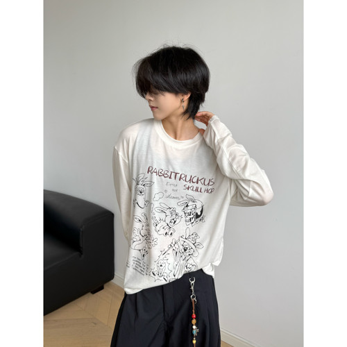 美式慵懒字母宽松长袖T恤男女