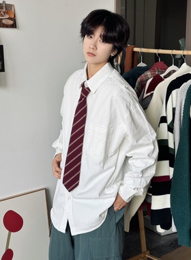 19otiwtt纯色日系复古潮流衬衫简约百搭休闲cityboy叠穿情侣衬衣