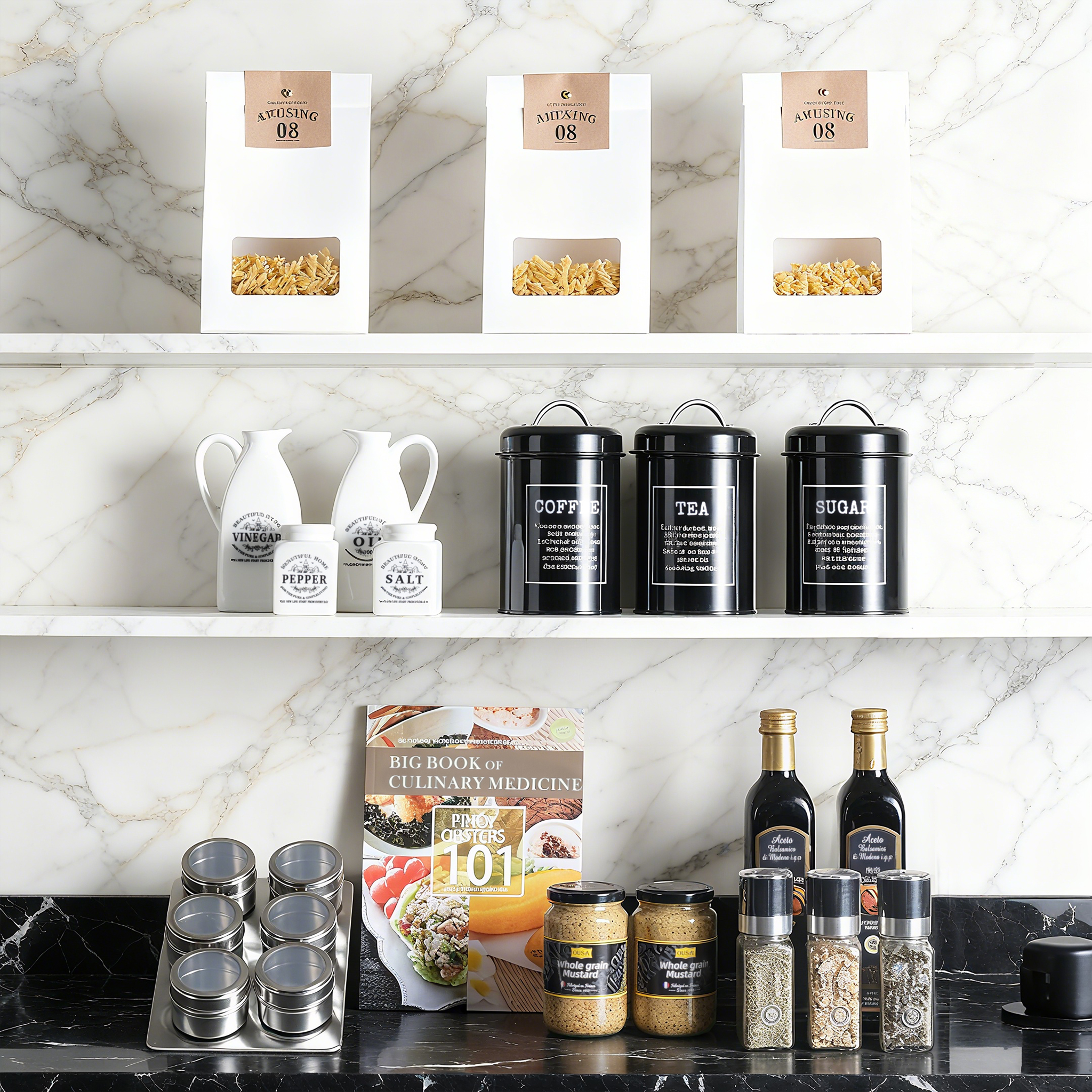 现代简约样板间下柜厨房储物柜咖啡香料道具组合摆件餐边柜层架