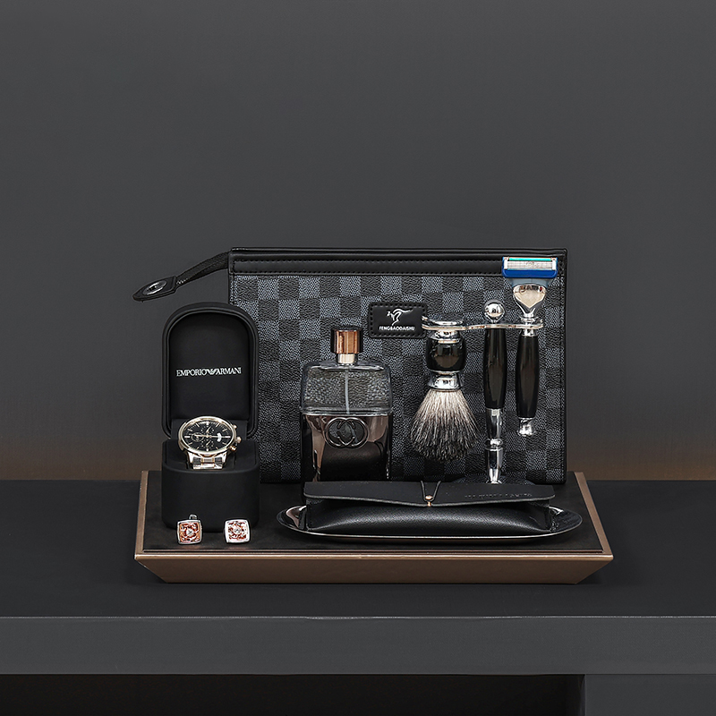 男士美式梳妆台装饰品摆件组合托盘香水手表钱包剃须刀现代轻奢