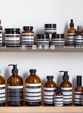 现代简约Aes棕色浴室沐浴露璃瓶按压瓶样板间卫生间浴室柜小摆件