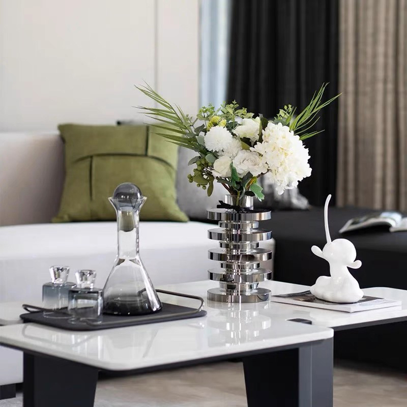 装饰高级感桌面摆设托盘客厅花样板间水晶花瓶茶几组合人物摆件