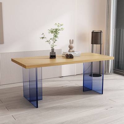 悬浮桌家用渐变色亚克力实木轻奢餐桌创意书桌原木长方形工作台