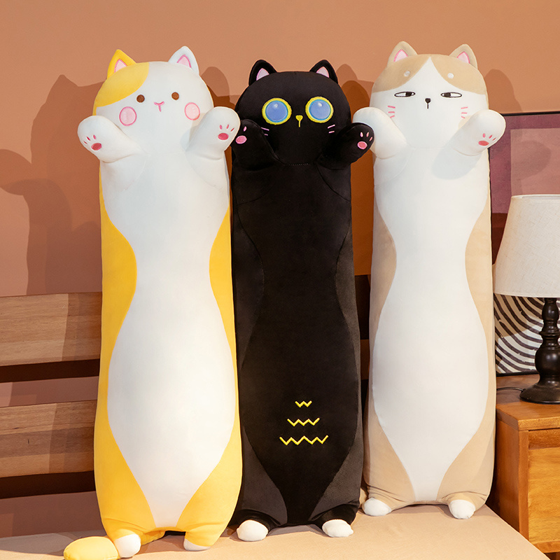 猫咪长抱枕床上睡觉小猫玩偶