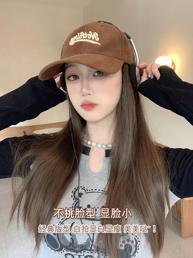 假发女长发全头套女帽子一体式仿全真人发长直发鸭舌棒球假发帽子
