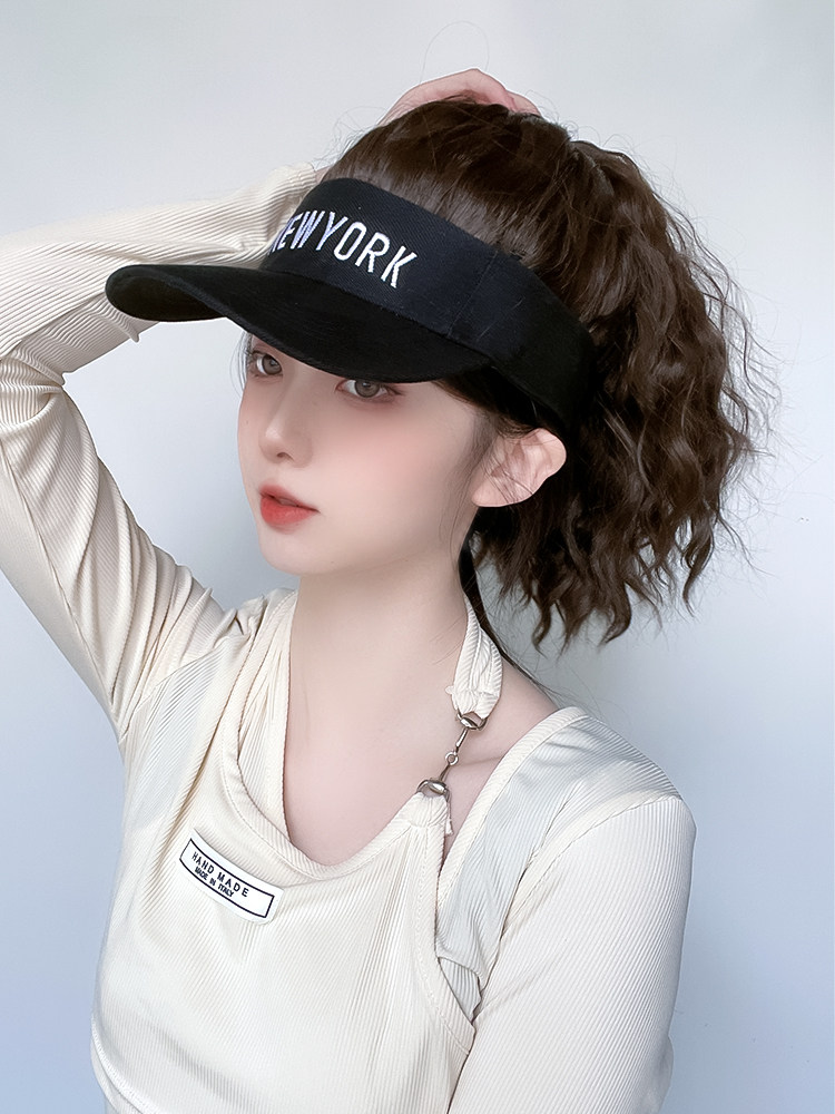 假发女短发一体连帽子新款时尚全头套式自然彷全真减龄高马尾假发