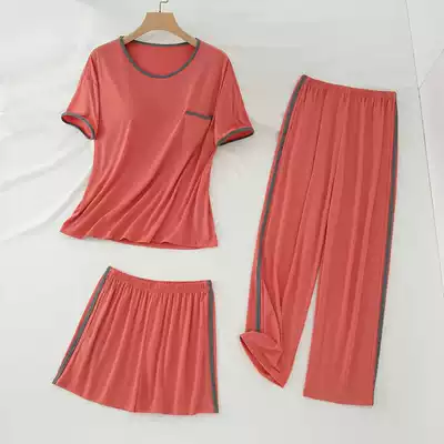 莫代尔睡衣三件套薄款可外穿