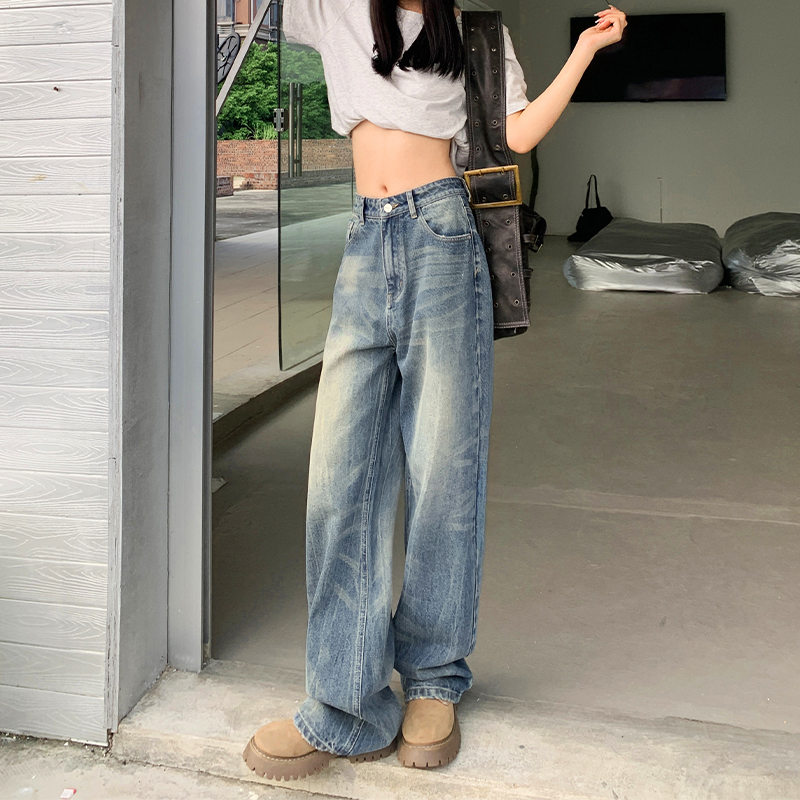 MYFC复古蓝阔腿牛仔裤女直筒裤