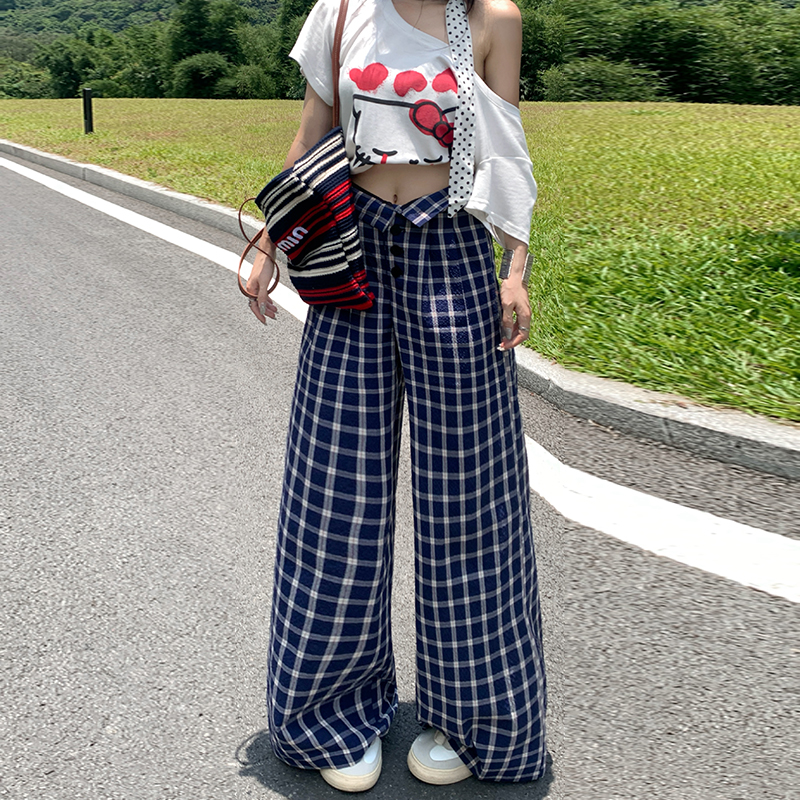 MYFC蓝色格子休闲裤女2025春季