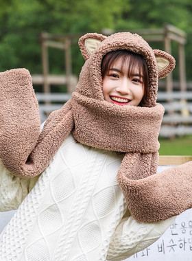 秋冬保暖可爱卡通帽子三件猫耳朵