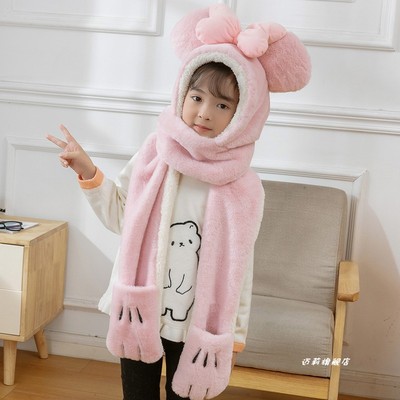 儿童蝴蝶结米奇连帽女宝宝围巾