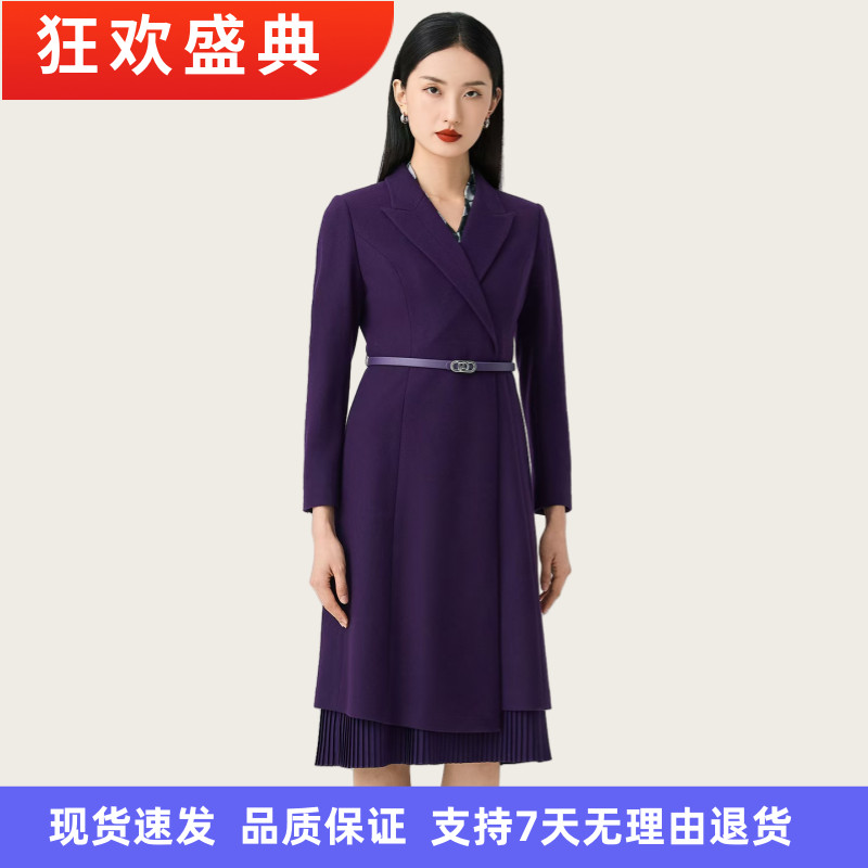 【绵羊毛】娜尔家商场同款25冬季新品时尚V领气质修身显瘦连衣裙